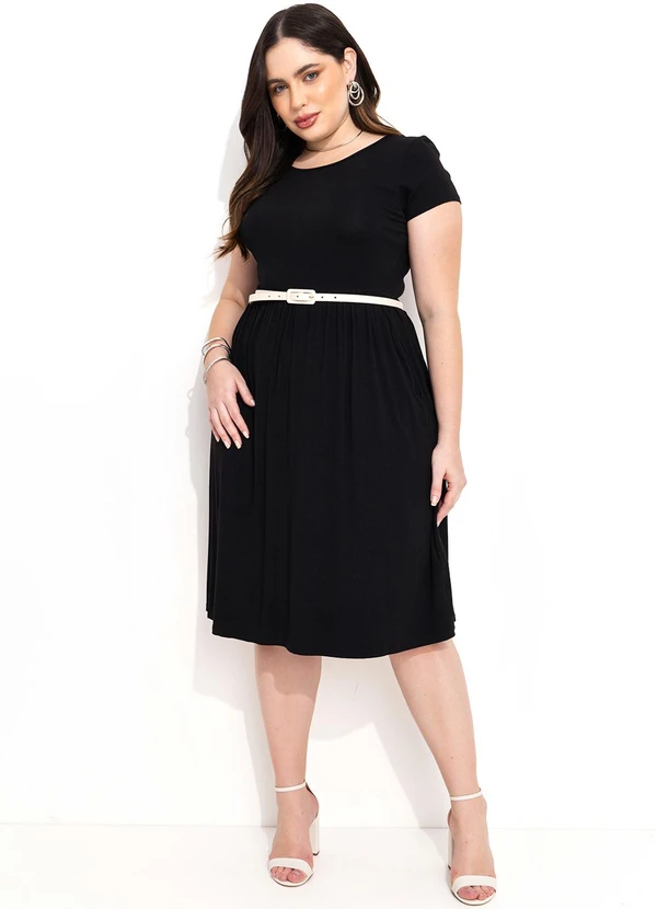 Quintess - Vestido Midi Preto Acinturado com Bolsos 8