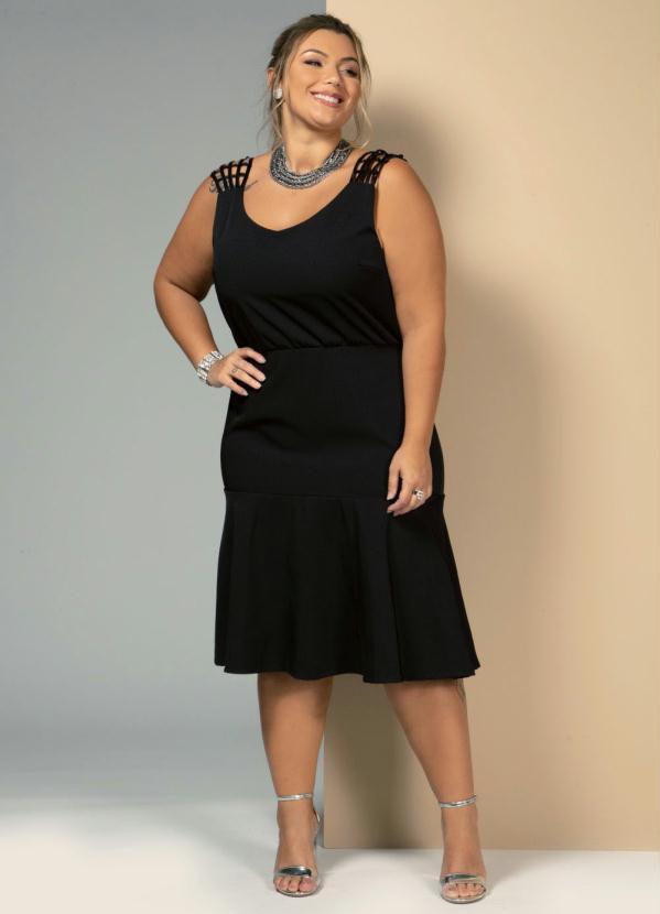 Quintess - Vestido Midi Preto com Alças em Tiras Trançadas 7