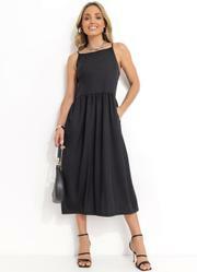 Vestido Midi Preto com Al�as