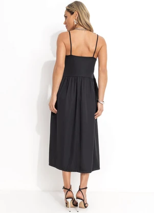 Moda Pop - Vestido Midi Preto com Alças - MODA POP