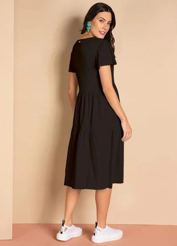 Quintess - Vestido Midi Preto com Babados 3