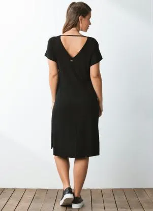 Quintess - Vestido Midi Preto com Bolsos - QUINTESS
