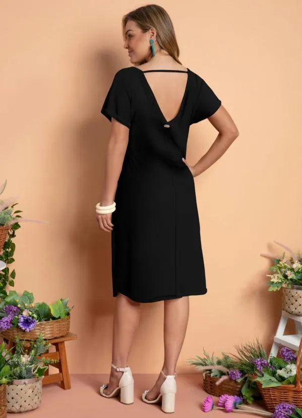 Quintess - Vestido Midi Preto com Bolsos 4