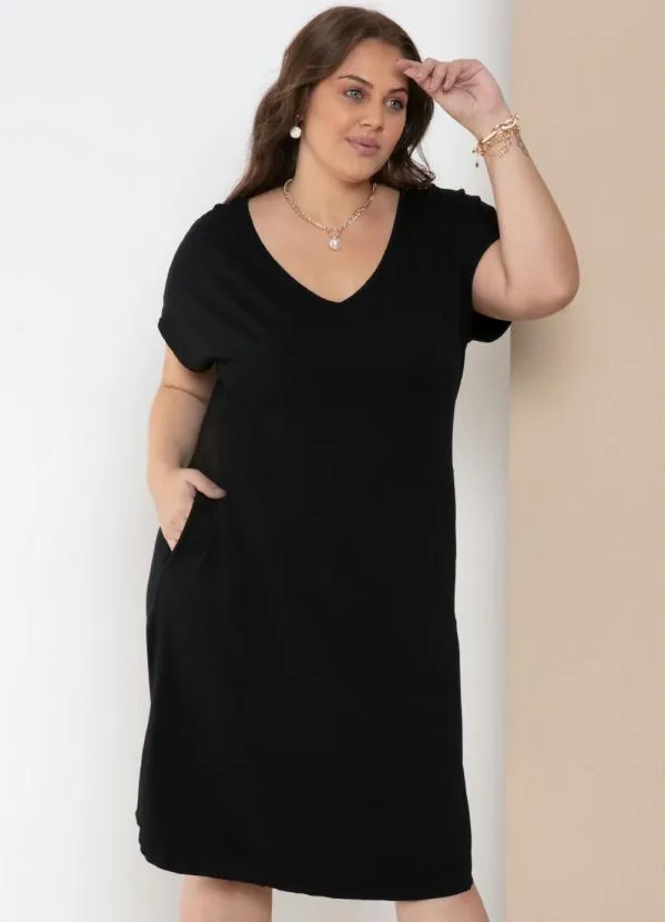 Quintess - Vestido Midi Preto com Bolsos 6