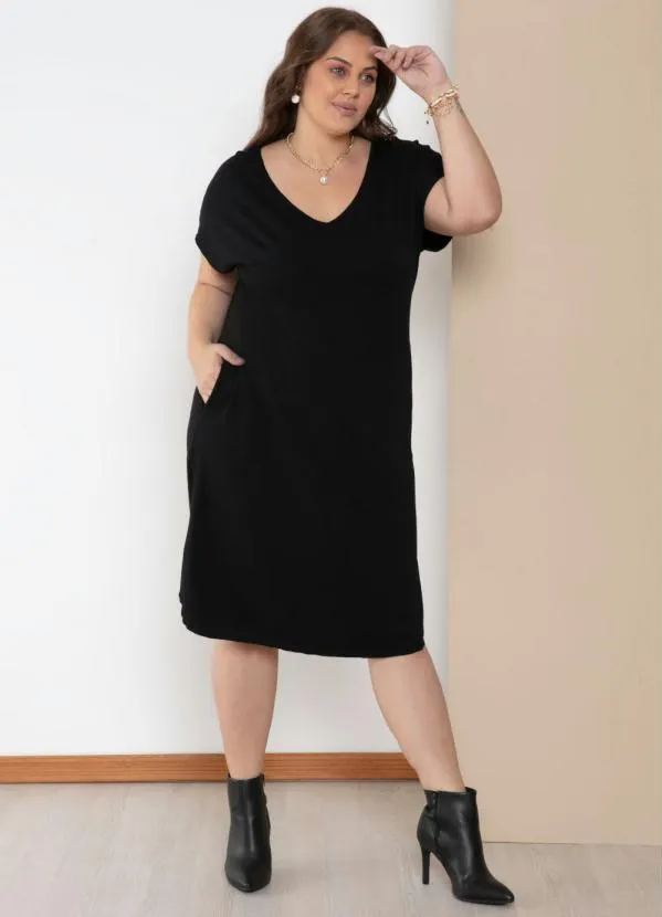 Quintess - Vestido Midi Preto com Bolsos 8