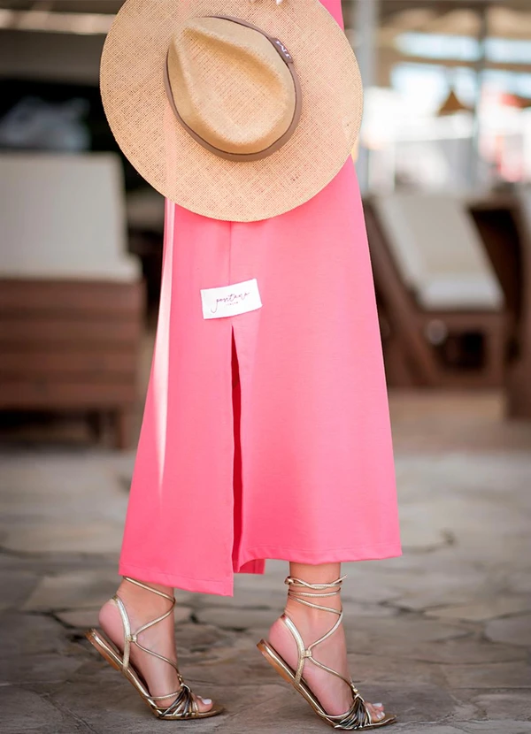 Hiatto Confecção - Vestido Midi Regata Fenda Lateral Rosa 4
