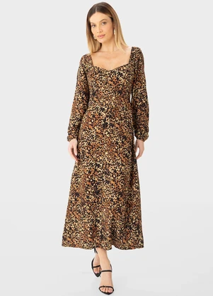 Enfim - Vestido Midi Reto Animal Print Marrom - ENFIM