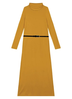 Enfim - Vestido Midi Reto em Malha Amarelo Mostarda - ENFIM