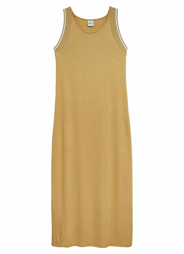 Malwee - Vestido Mídi Reto em Viscose Amarelo Mostarda