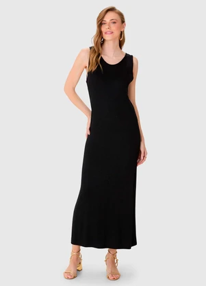 Malwee - Vestido Mídi Reto em Viscose Preto - MALWEE