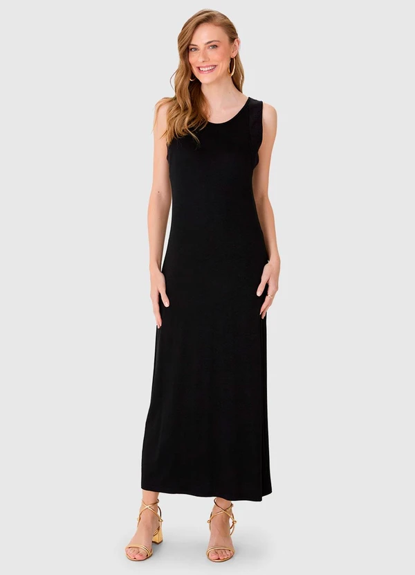 Malwee - Vestido Mídi Reto em Viscose Preto 4