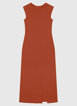 Enfim - Vestido Mídi Reto Ribana Canelada Laranja - ENFIM