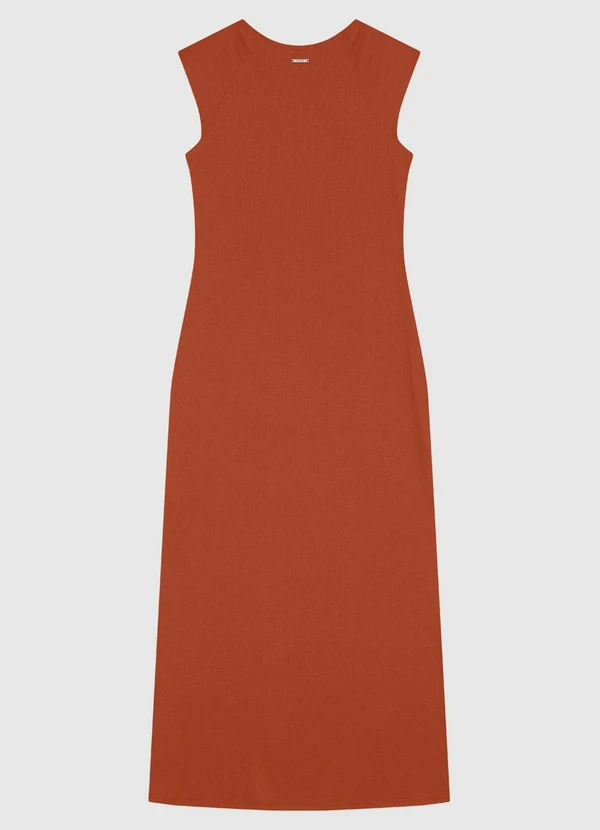 Enfim - Vestido Mídi Reto Ribana Canelada Laranja 2