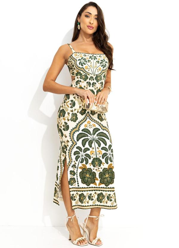 Farm - Vestido Midi Riad Bege