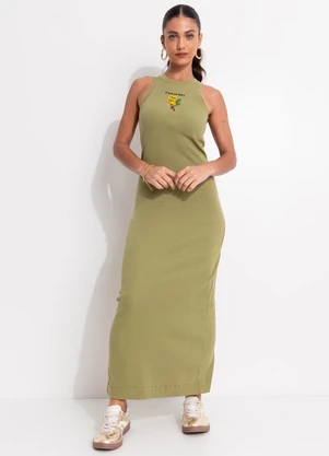 Farm - Vestido Midi Rib Cacho de Banana Verde - FARM