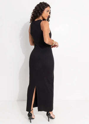 Farm - Vestido Midi Rib Maxi Flor Preto - FARM