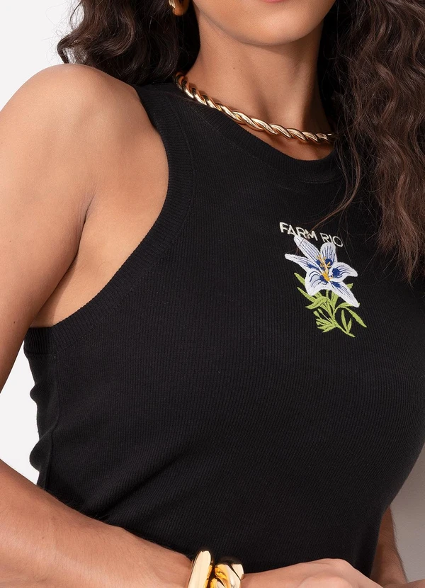 Farm - Vestido Midi Rib Maxi Flor Preto 4