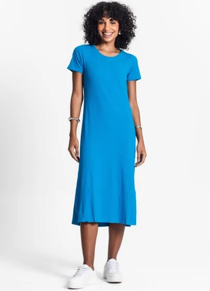 Rovitex - Vestido Midi Ribana Canelada Básico Azul - ROVITEX