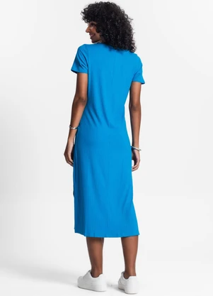 Rovitex - Vestido Midi Ribana Canelada Básico Azul - ROVITEX
