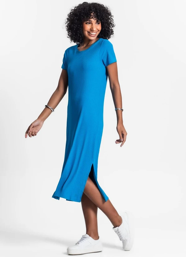 Rovitex - Vestido Midi Ribana Canelada Básico Azul 3