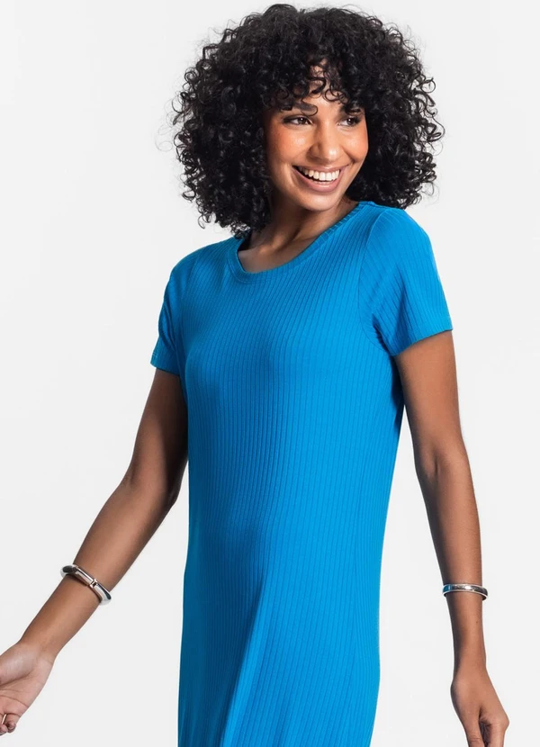 Rovitex - Vestido Midi Ribana Canelada Básico Azul 4