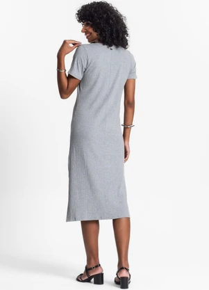 Rovitex - Vestido Midi Ribana Canelada Básico Cinza - ROVITEX