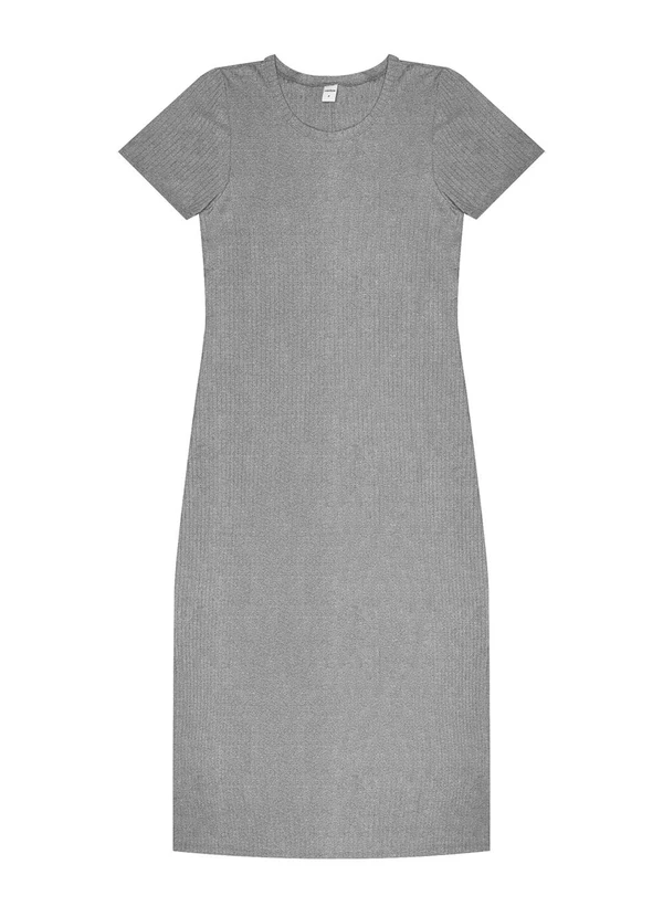 Rovitex - Vestido Midi Ribana Canelada Básico Cinza 4