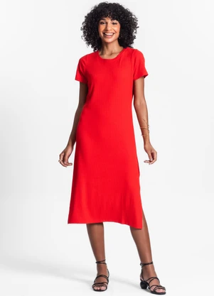 Rovitex - Vestido Midi Ribana Canelada Básico Laranja - ROVITEX