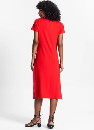 Rovitex - Vestido Midi Ribana Canelada Básico Laranja - ROVITEX