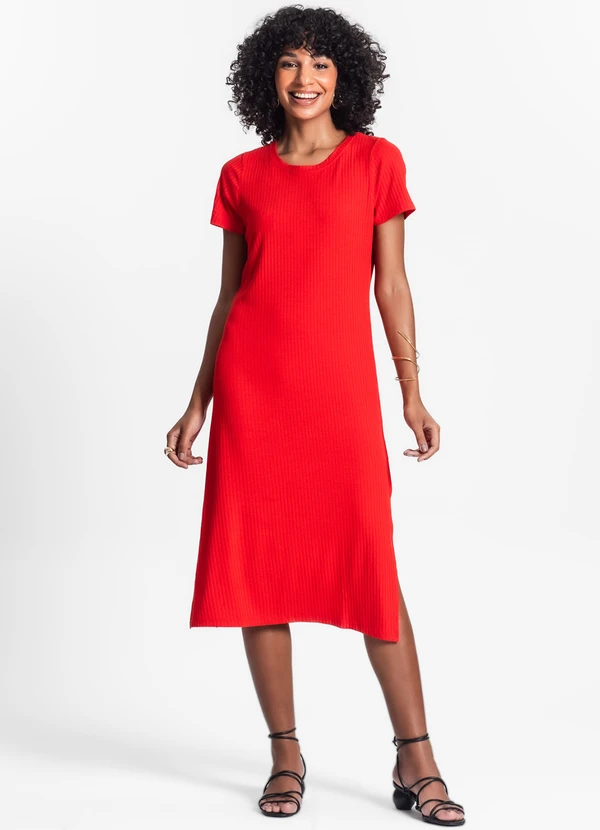 Rovitex - Vestido Midi Ribana Canelada Básico Laranja