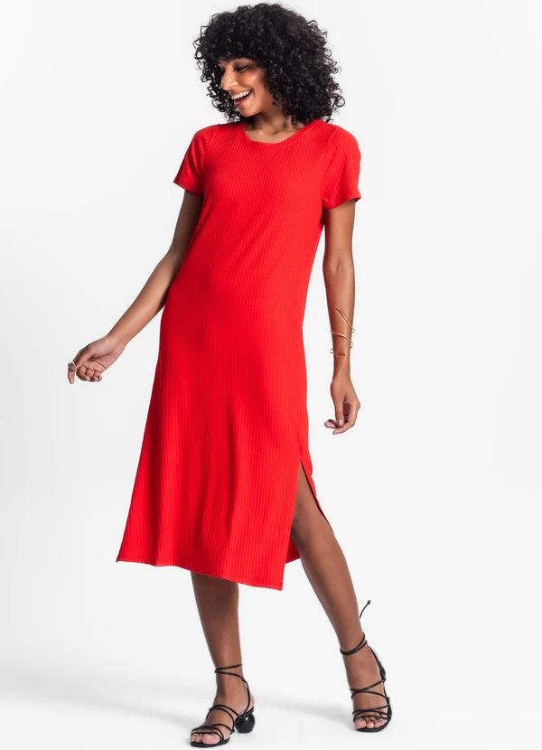 Rovitex - Vestido Midi Ribana Canelada Básico Laranja 3