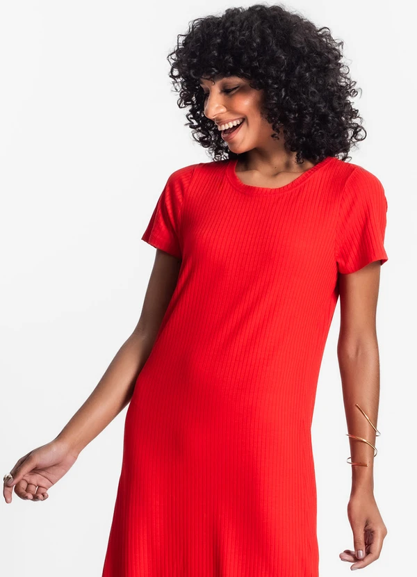 Rovitex - Vestido Midi Ribana Canelada Básico Laranja 4