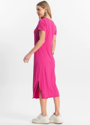 Rovitex - Vestido Midi Ribana Canelada Básico Rosa - ROVITEX