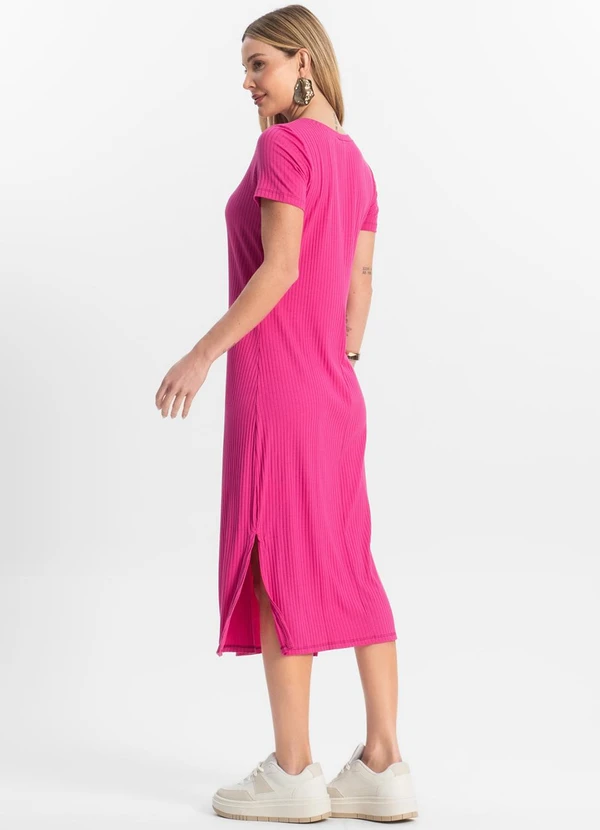 Rovitex - Vestido Midi Ribana Canelada Básico Rosa 2