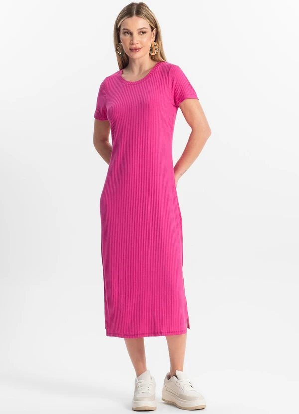 Rovitex - Vestido Midi Ribana Canelada Básico Rosa 3