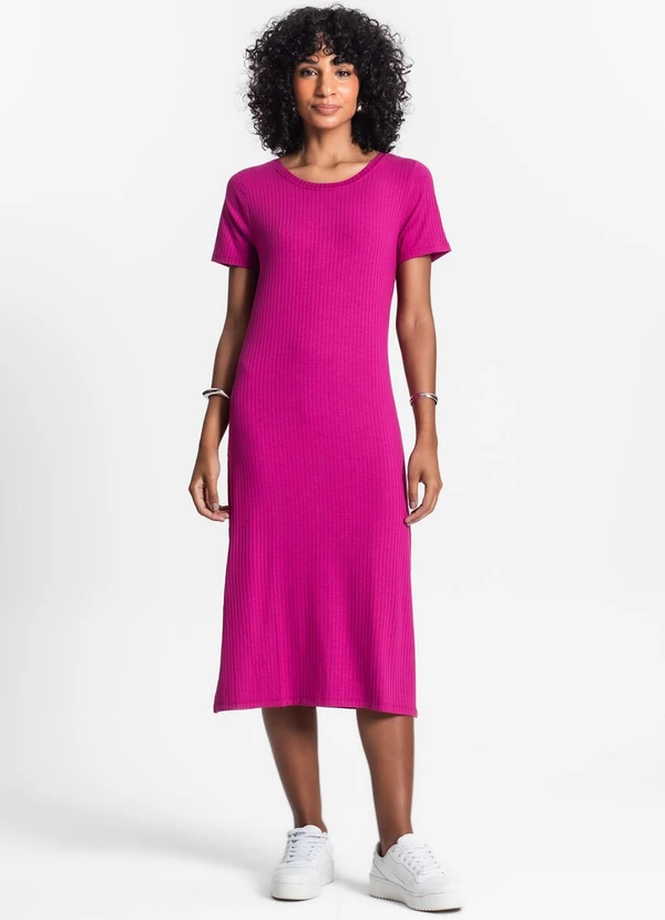 Rovitex - Vestido Midi Ribana Canelada Básico Roxo