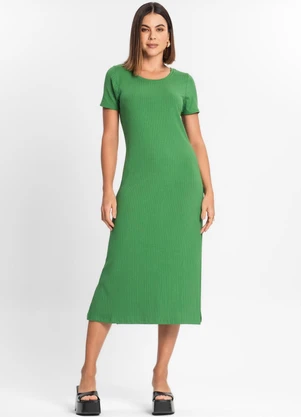 Rovitex - Vestido Midi Ribana Canelada Básico Verde - ROVITEX