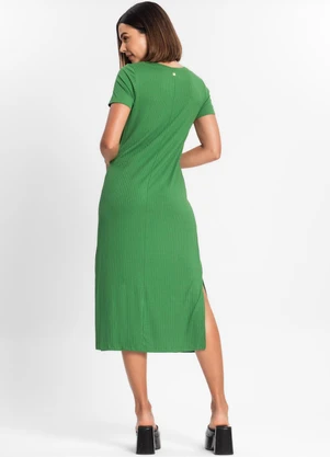 Rovitex - Vestido Midi Ribana Canelada Básico Verde - ROVITEX