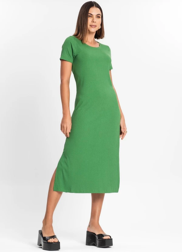 Rovitex - Vestido Midi Ribana Canelada Básico Verde 3