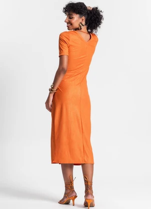 Rovitex - Vestido Midi Ribana Canelada Laranja - ROVITEX