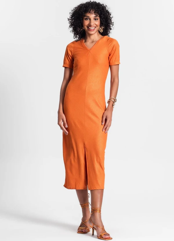 Rovitex - Vestido Midi Ribana Canelada Laranja 3