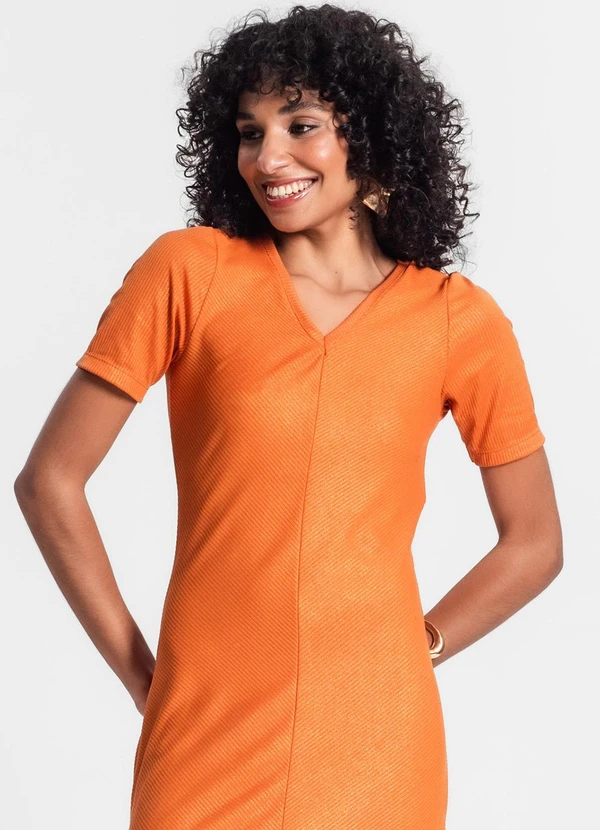 Rovitex - Vestido Midi Ribana Canelada Laranja 4