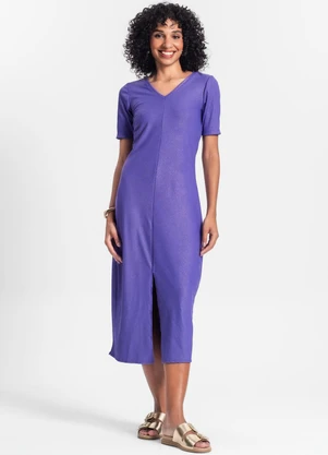 Rovitex - Vestido Midi Ribana Canelada Lurex Roxo - ROVITEX