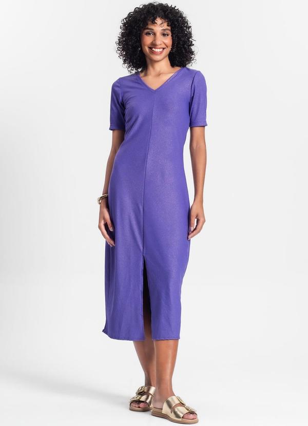 Rovitex - Vestido Midi Ribana Canelada Lurex Roxo
