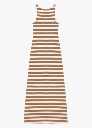 Rovitex - Vestido Midi Ribana de Viscose Listrada Marrom - ROVITEX