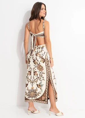 Farm - Vestido Midi Romance de Passaro Marrom - FARM