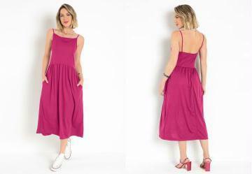 Vestido Midi Rosa com Al�as