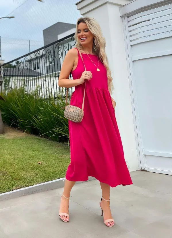 Moda Pop - Vestido Midi Rosa com Alças 3