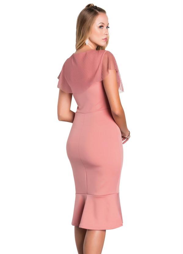 Outlet - Vestido Midi Rosa Envelhecido Moda Evangélica 2