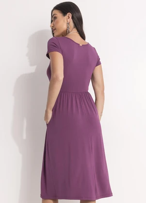 Quintess - Vestido Midi Roxo Acinturado com Bolsos - QUINTESS